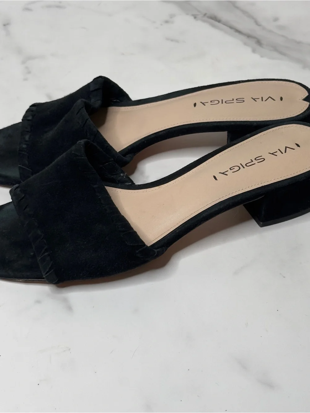 VIA SPIGA Black Suede Slide Sandals - Open Toe Low Heel Size 9